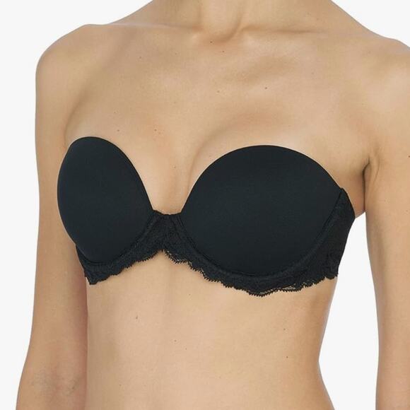 ^NWOT Natori 731023 Feathers Strapless Plunge Black Bra – Sz 32C - Picture 1 of 11